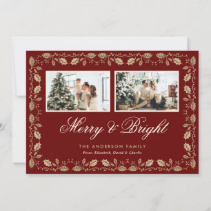 Cartes Pour Fêtes Annuelles Élégant Red Merry et Bright 2 Photo Noël