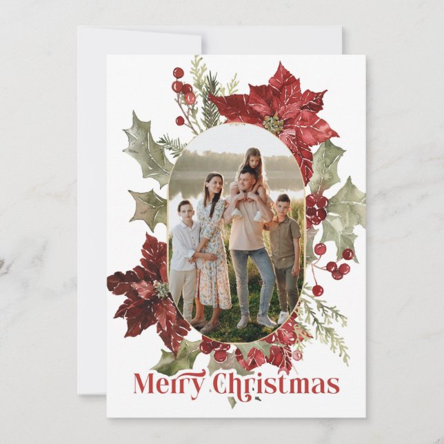 Cartes Pour Fêtes Annuelles Elegant Red Poinsettia Holiday Photo Card (Devant)