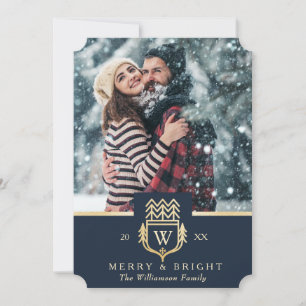 Cartes Pour Fêtes Annuelles Elégant & Regal Family Crest Gold & Navy Photo