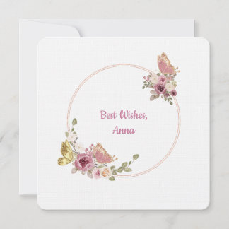 Cartes Pour Fêtes Annuelles Elegant Rose Gold Floral Butterfly Frame Card