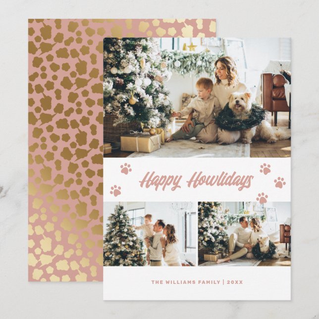Cartes Pour Fêtes Annuelles Elégant rose or Happy Howlidays Photo (Devant / Derrière)