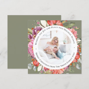 Cartes Pour Fêtes Annuelles Elégant rose Peony Script moderne Aquarelle Floral
