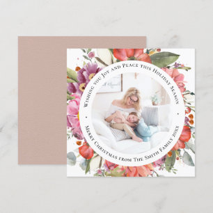 Cartes Pour Fêtes Annuelles Elégant rose Peony Script moderne Aquarelle Floral