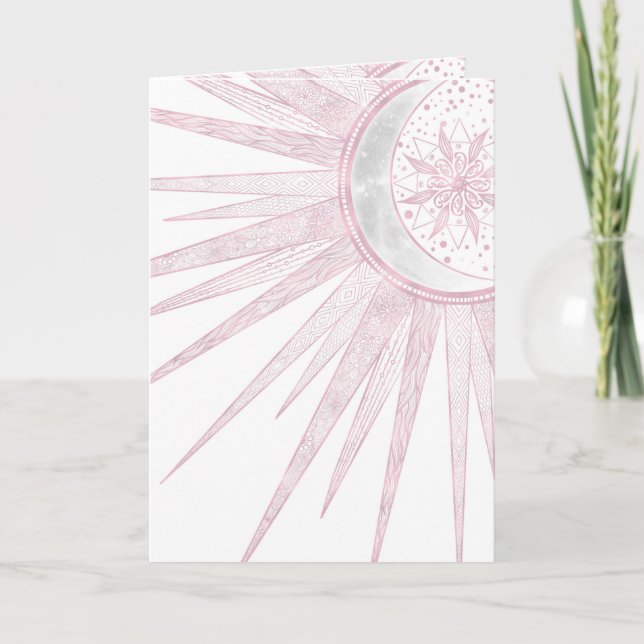 Cartes Pour Fêtes Annuelles Elégant rose Sun Moon Doodle Mandala White Design (Devant)