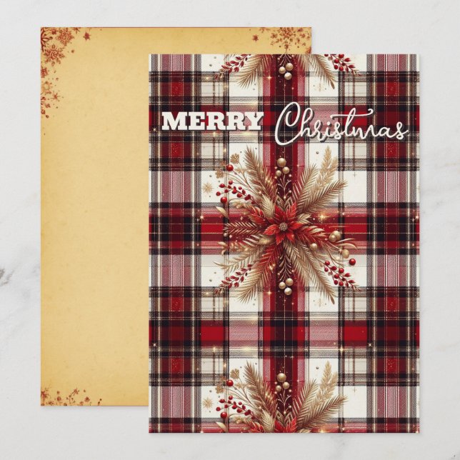 Cartes Pour Fêtes Annuelles Élégant rouge, blanc et Gold Festive Plaid (Devant / Derrière)