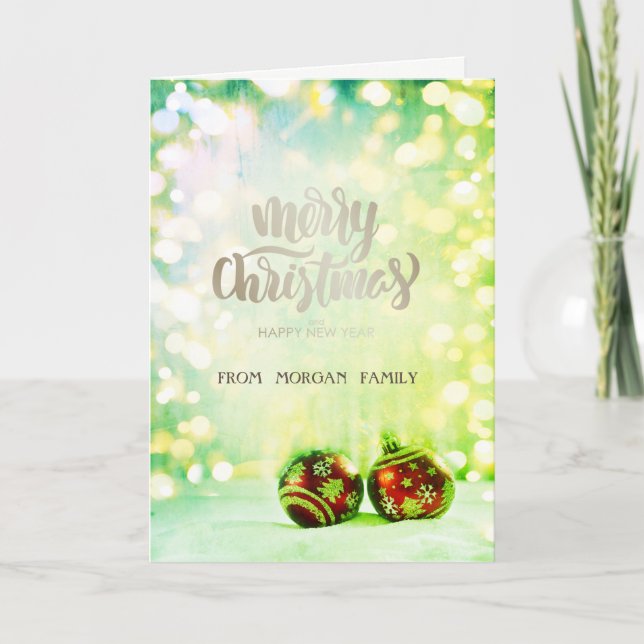 Cartes Pour Fêtes Annuelles Élégant rouge boules de Noël Green Bokeh (Devant)
