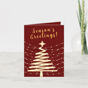 CARTES POUR FÊTES ANNUELLES ÉLÉGANT ROUGE CRÈME D'OR LUMIÈRES D'ARBRE D'AFFAIR