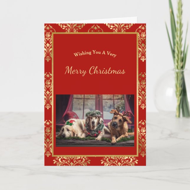 Cartes Pour Fêtes Annuelles Élégant Rouge Gold Photo Noël (Devant)