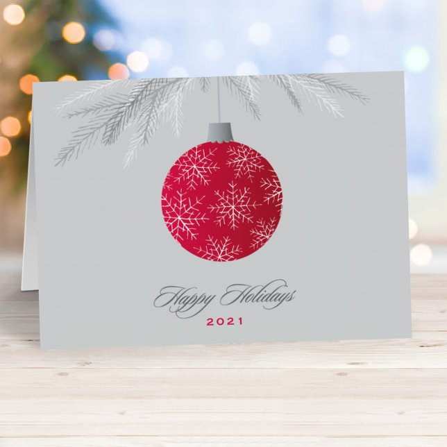 Cartes Pour Fêtes Annuelles Élégant Rouge Joyeux Vacances Ornement Affaires (Créateur téléchargé)