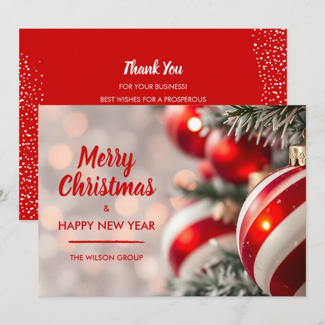 Cartes Pour Fêtes Annuelles Élégant Rouge Noël Ornements Affaires (Devant / Derrière)
