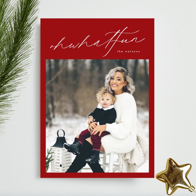 Cartes Pour Fêtes Annuelles Élégant Rouge Oh Quel Amusant Noël Photo (Créateur téléchargé)