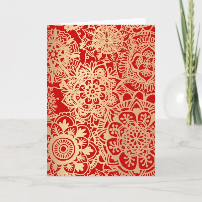 Cartes Pour Fêtes Annuelles Elégant Rouge or Mandala Noël Motif vacances (Devant)