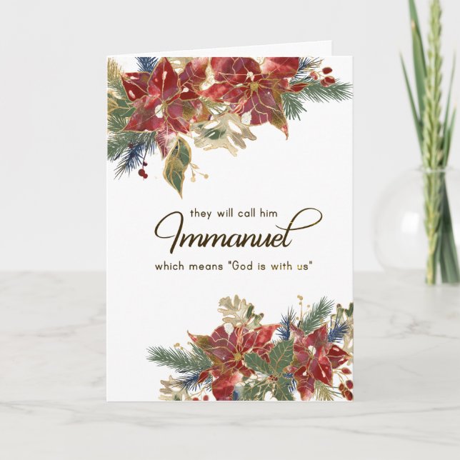 Cartes Pour Fêtes Annuelles Élégant Rouge Or Poinsettia Bible Verse Noël (Devant)