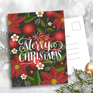 Cartes Pour Fêtes Annuelles Élégant Rouge Poinsettia Floral Script moderne