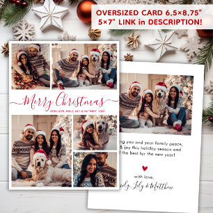 Cartes Pour Fêtes Annuelles Élégant Rouge Script 5 Photo Collage Noël