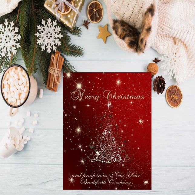 Cartes Pour Fêtes Annuelles Elégant Rouge tendance, Arbre de Noël, Entreprise (Créateur téléchargé)