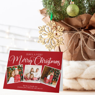 Cartes Pour Fêtes Annuelles Élégant Rouge Très Joyeux Noël 3 Photo Collage
