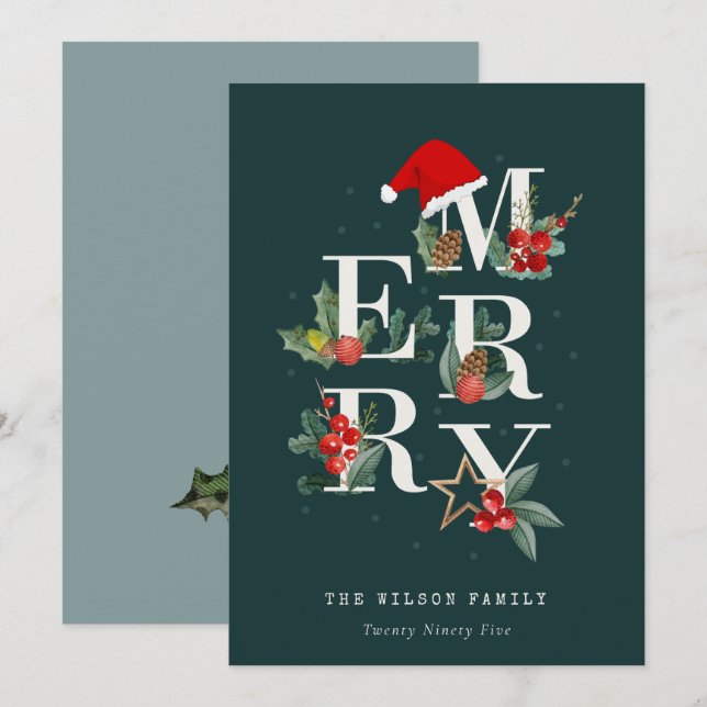 Cartes Pour Fêtes Annuelles Élégant Rouge Vert Blanc Joyeux Noël Folio (Devant / Derrière)