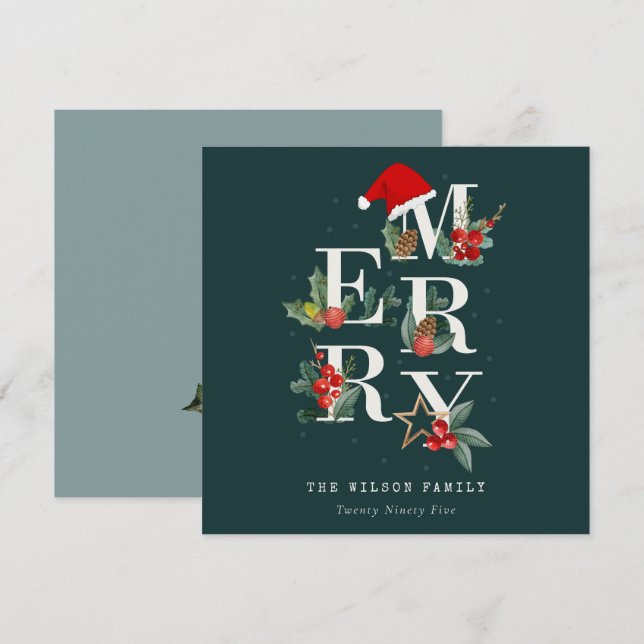 Cartes Pour Fêtes Annuelles Élégant Rouge Vert Blanc Joyeux Noël Folio (Devant / Derrière)