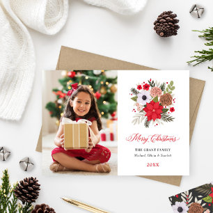 Cartes Pour Fêtes Annuelles Élégant rouge vert floral de Noël vert verdure Pho