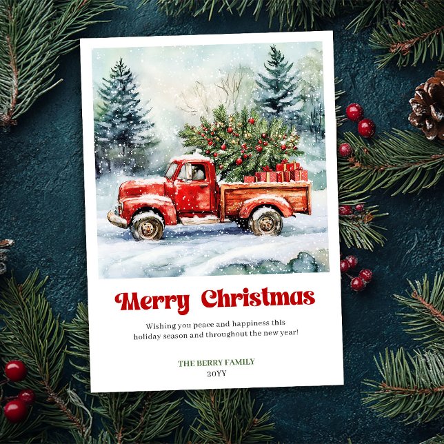 Cartes Pour Fêtes Annuelles Elegant Rustic Red Truck Holiday Scene Greeting  (Elegant Rustic Red Truck Holiday Scene Greeting Card)