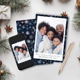 Cartes Pour Fêtes Annuelles Elégant Rustique Blue Snowflakes Photo de vacances