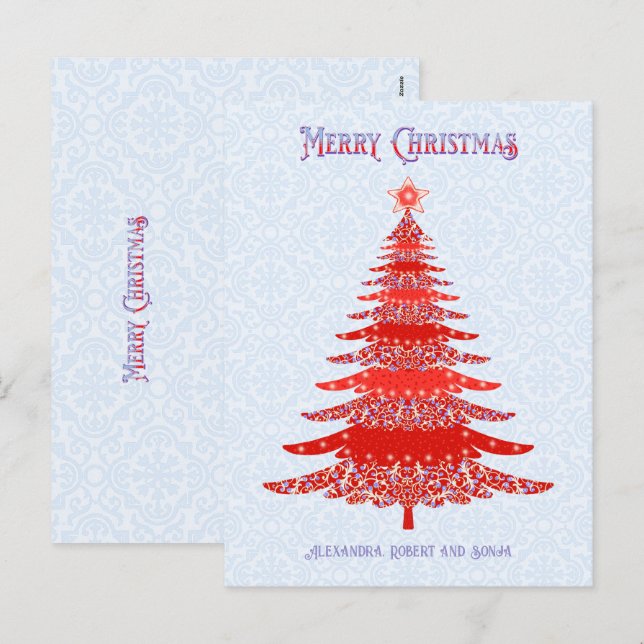 Cartes Pour Fêtes Annuelles Elégant sapin de Noël Rouge bleu Personnalisé (Devant / Derrière)