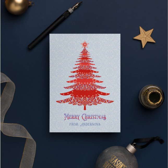 Cartes Pour Fêtes Annuelles Elégant sapin de Noël Rouge bleu Personnalisé (Créateur téléchargé)