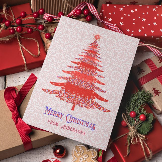 Cartes Pour Fêtes Annuelles Élégant sapin de Noël rouge Flocon de neige person (Créateur téléchargé)