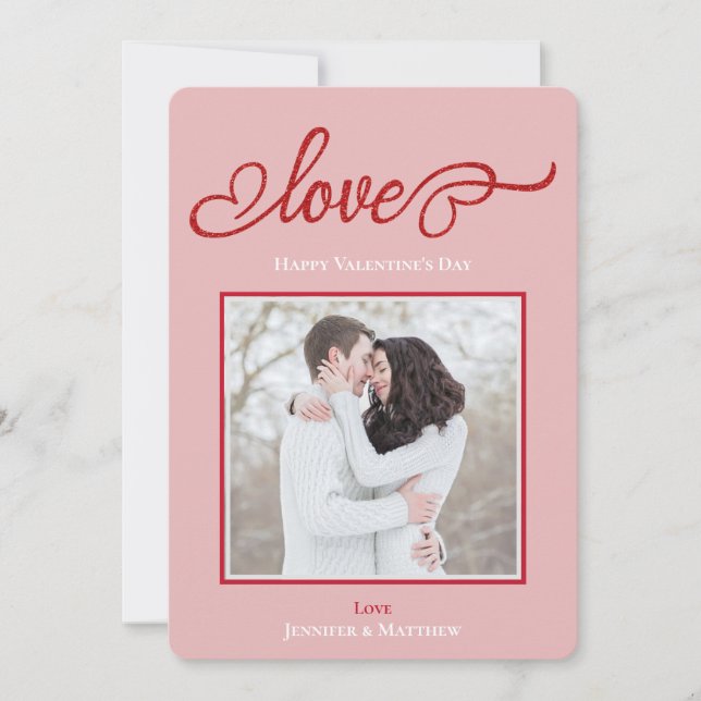 Cartes Pour Fêtes Annuelles Élégant Script Amour Coeur Saint Valentin Photo (Devant)