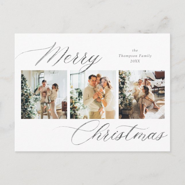 Cartes Pour Fêtes Annuelles Élégant Script Argent Joyeux Noël Photo (Devant)
