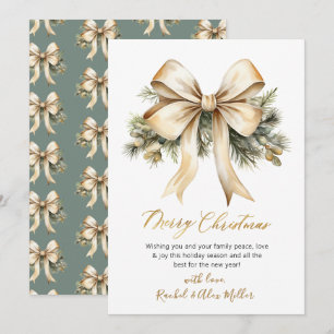 Cartes Pour Fêtes Annuelles Élégant Script Bow Botanique Non Photo Noël