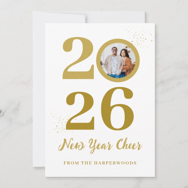 Cartes Pour Fêtes Annuelles Élégant Script branché Joyeux Nouvel An Une photo (Devant)