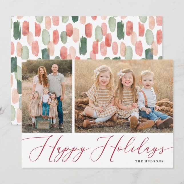 Cartes Pour Fêtes Annuelles Élégant Script Calligraphie Simple 2 Photo Holiday (Devant / Derrière)