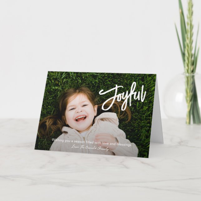 Cartes Pour Fêtes Annuelles Élégant script de brosse Joyeux Photo moderne Noël (Devant)