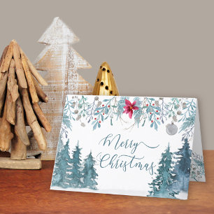 Cartes Pour Fêtes Annuelles Élégant script de feuillage de forêt d'hiver