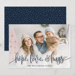 Cartes Pour Fêtes Annuelles Élégant Script Full Photo Hope Love Hugs Navy
