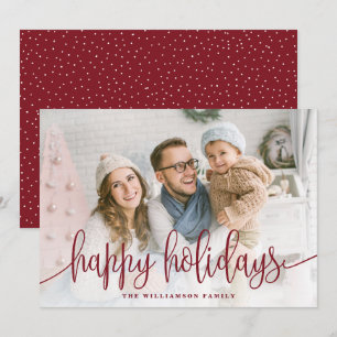 Cartes Pour Fêtes Annuelles Élégant Script Full Photo Joyeux Vacances Rouge