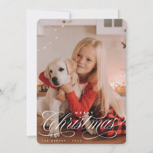 Cartes Pour Fêtes Annuelles Élégant script Joyeux Noël et photo serif