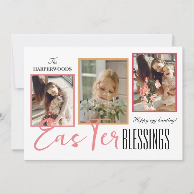 Cartes Pour Fêtes Annuelles Élégant Script Joyeux Pâques Famille Trois Photo (Devant)