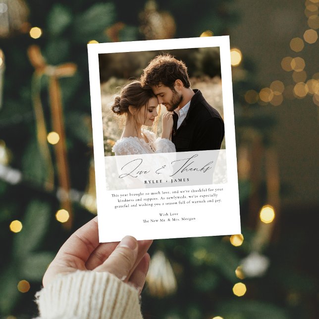Cartes Pour Fêtes Annuelles Elegant Script Love et Merci photo nouvellement ma (Créateur téléchargé)