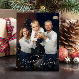 Cartes Pour Fêtes Annuelles Elegant Script Merry Christmas Family Photo