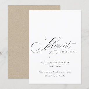 Cartes Pour Fêtes Annuelles Élégant Script minimal Merriest Noël Salutation