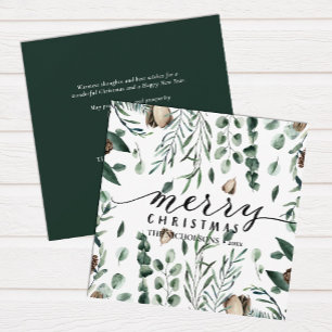 Cartes Pour Fêtes Annuelles Élégant script noir Magnolia Eucalyptus Verdure