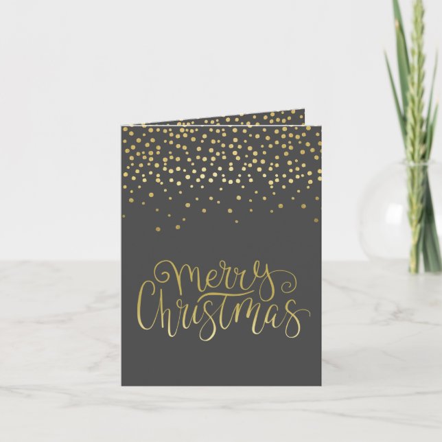 Cartes Pour Fêtes Annuelles Élégant script or & Confetti Noir Noël (Devant)