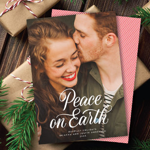 Cartes Pour Fêtes Annuelles Élégant Script Peace On Earth Photo de Noël