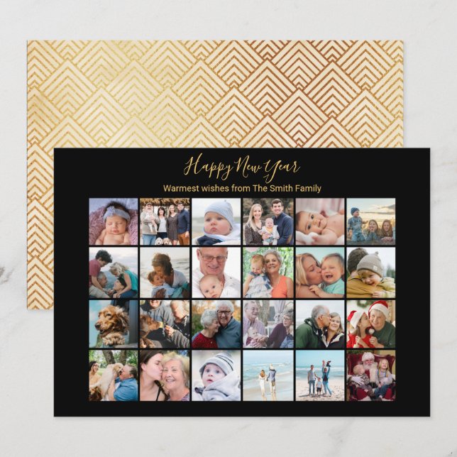 Cartes Pour Fêtes Annuelles Élégant Script Photo Collage moderne Festive Gold (Devant / Derrière)