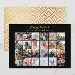 Cartes Pour Fêtes Annuelles Élégant Script Photo Collage moderne Festive Gold