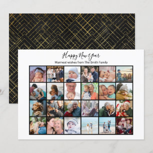 Cartes Pour Fêtes Annuelles Élégant Script Photo Collage Simple Moderne Noir