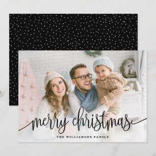 Cartes Pour Fêtes Annuelles Élégant Script photo pleine Joyeux Noël noir